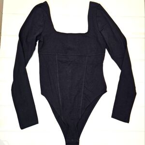 H&M Long Sleeve Bodysuit Women's Size Small Black NWT Square Neck Contour